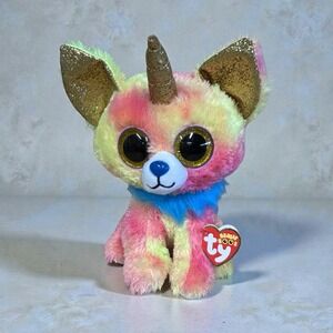 Ty Beanie Boo Yips 6" Rainbow Chihuahua Unicorn Plush Sparkly Eyes